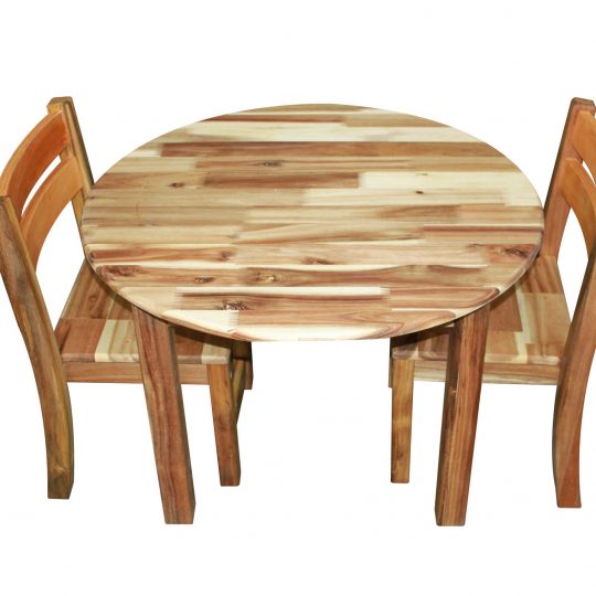 Hardwood Medium Round Table with 2 Stacking Chairs
