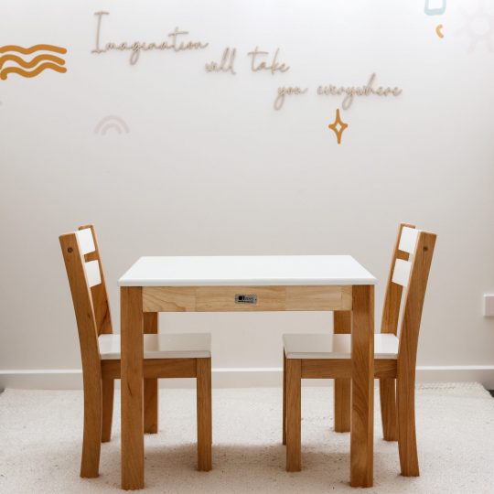 White Top Timber Table with 2 Matching Chairs