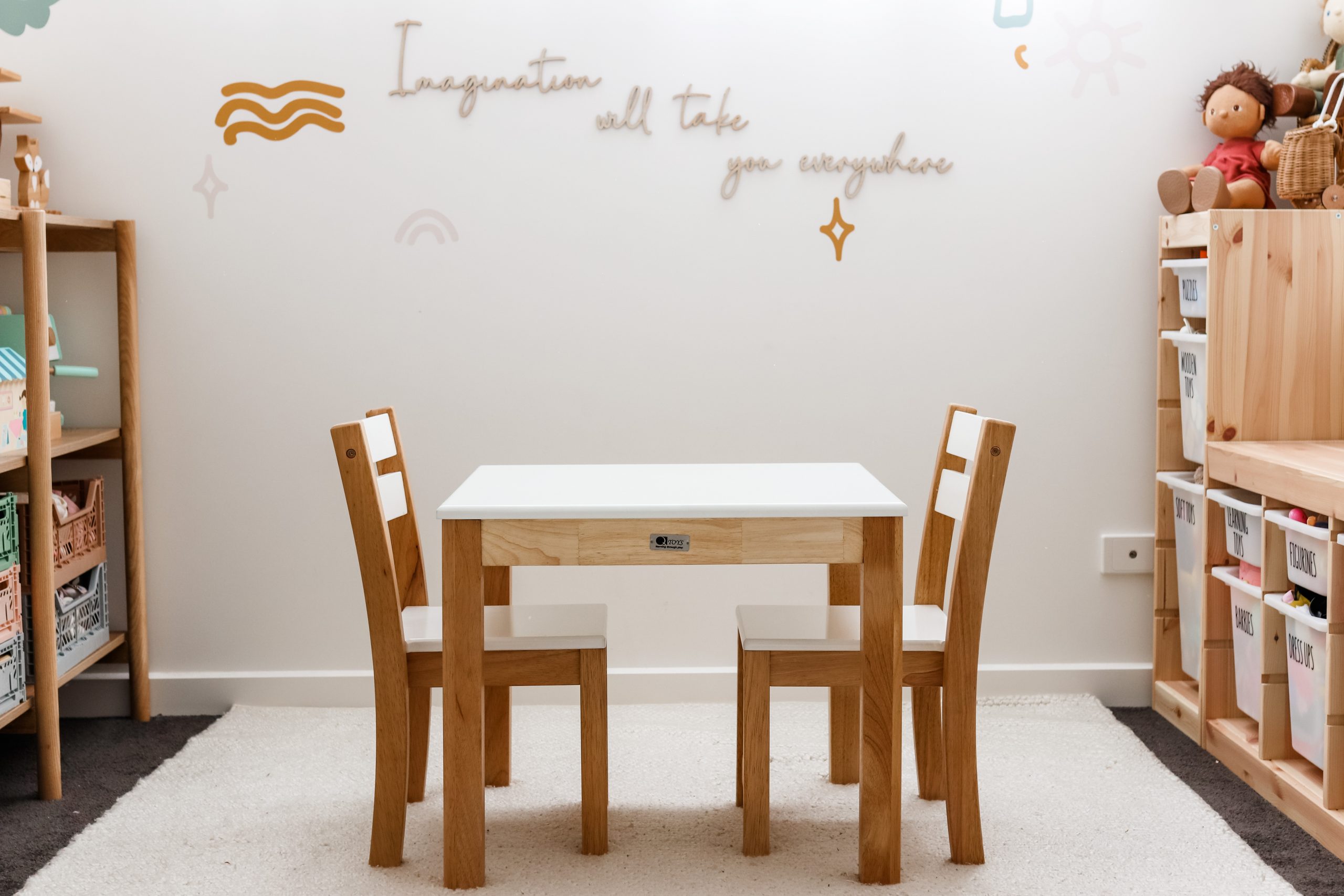 White Top Timber Table with 2 Matching Chairs