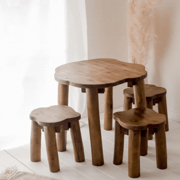 Hardwood Tree Table and 3 Stools Set-139142