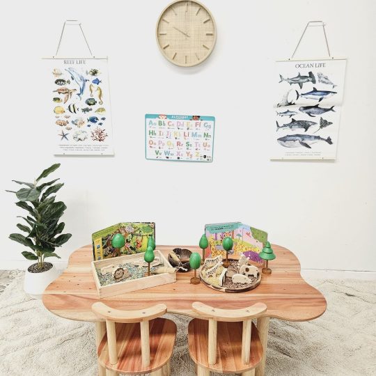 Children's hardwood cloud table with 4 chairs